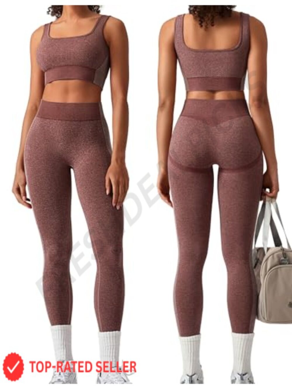 2 Piece Workout Set Square Neck Sports Bra High Waist Leggings